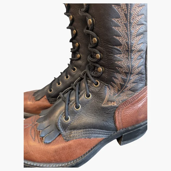 Vintage Lace-Up Western Roper Cowboy Boots | Two-Tone Made In USA | Size 7.5 - Picture 7 of 8